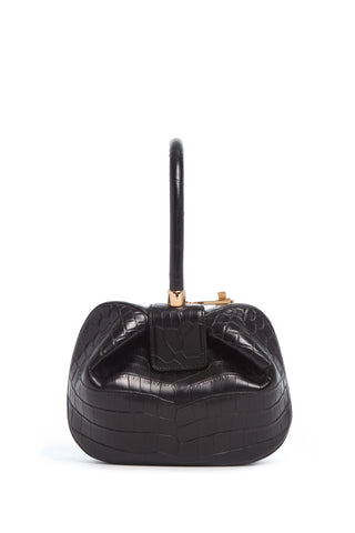 Black Crocodile Leather Nina Top Handle Bag - Front View Closed | Gabriela Hearst