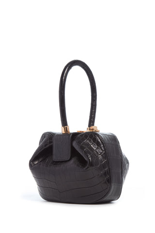 Black Crocodile Leather Nina Bag - Three Quarter View with Rose Gold Turnlock | Gabriela Hearst