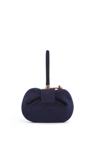 Navy Suede Demi Bag with Top Handle - Side Profile | Gabriela Hearst