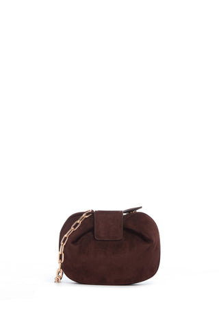 Dark Brown Suede Demi Clutch with Rose Gold Chain - Front View | Gabriela Hearst