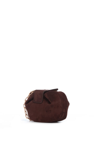 Dark Brown Suede Soft Demi Clutch with Chain - Side View | Gabriela Hearst