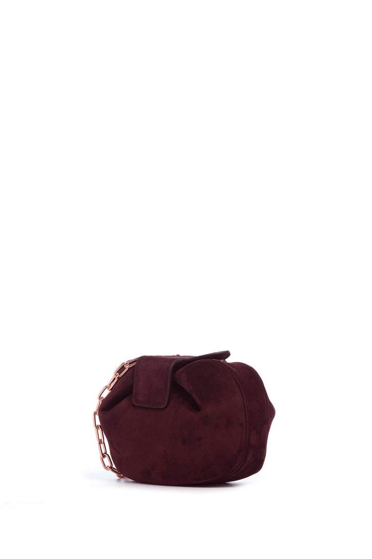 Soft Demi Clutch with Chain in Bordeaux Suede