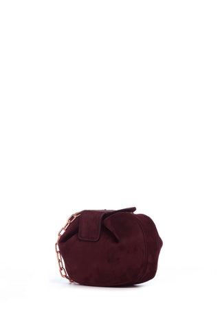 Soft Demi Clutch with Chain in Bordeaux Suede