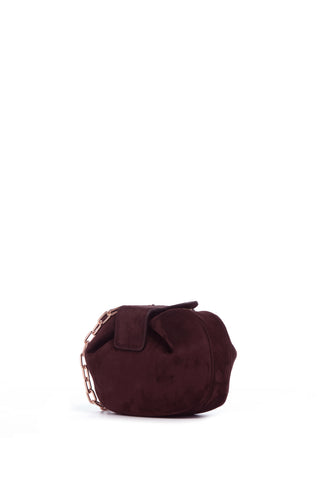 Soft Demi Clutch with Chain in Bordeaux Suede