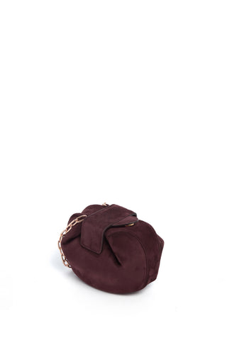 Soft Demi Clutch with Chain in Bordeaux Suede