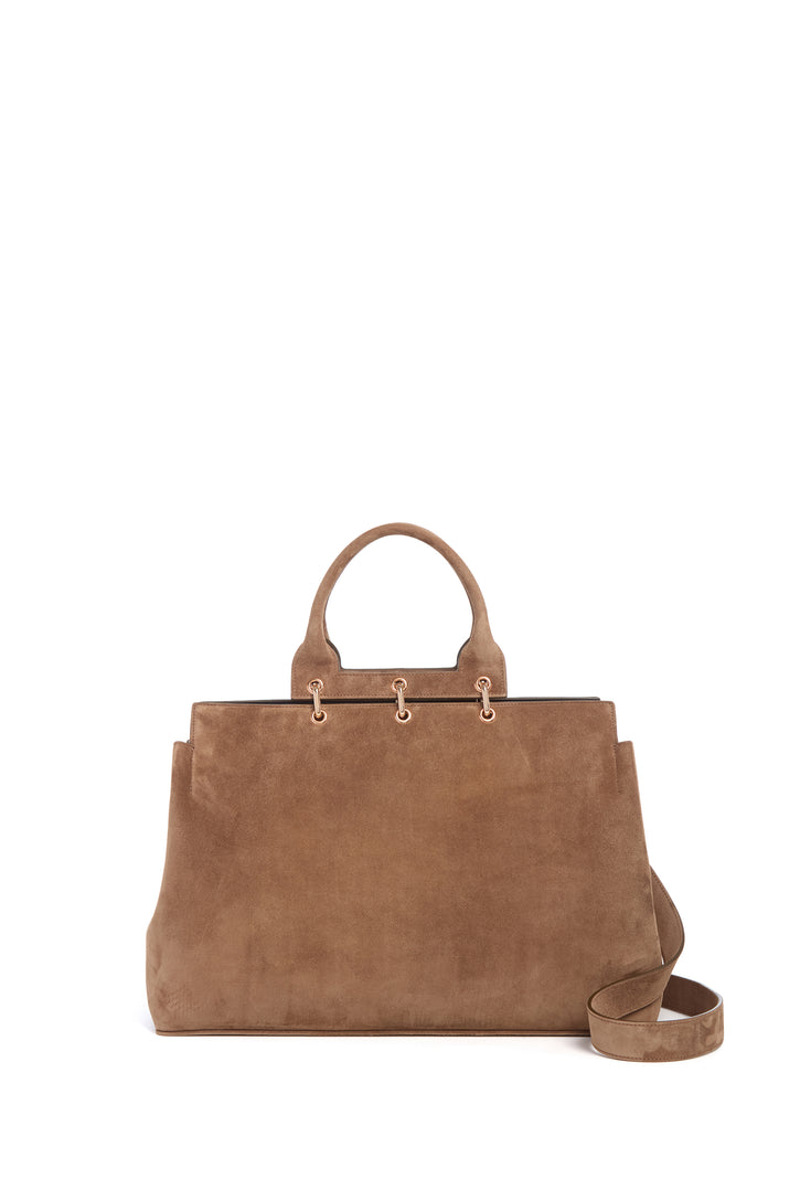 Large Amethyst Bag in Dark Sand Suede