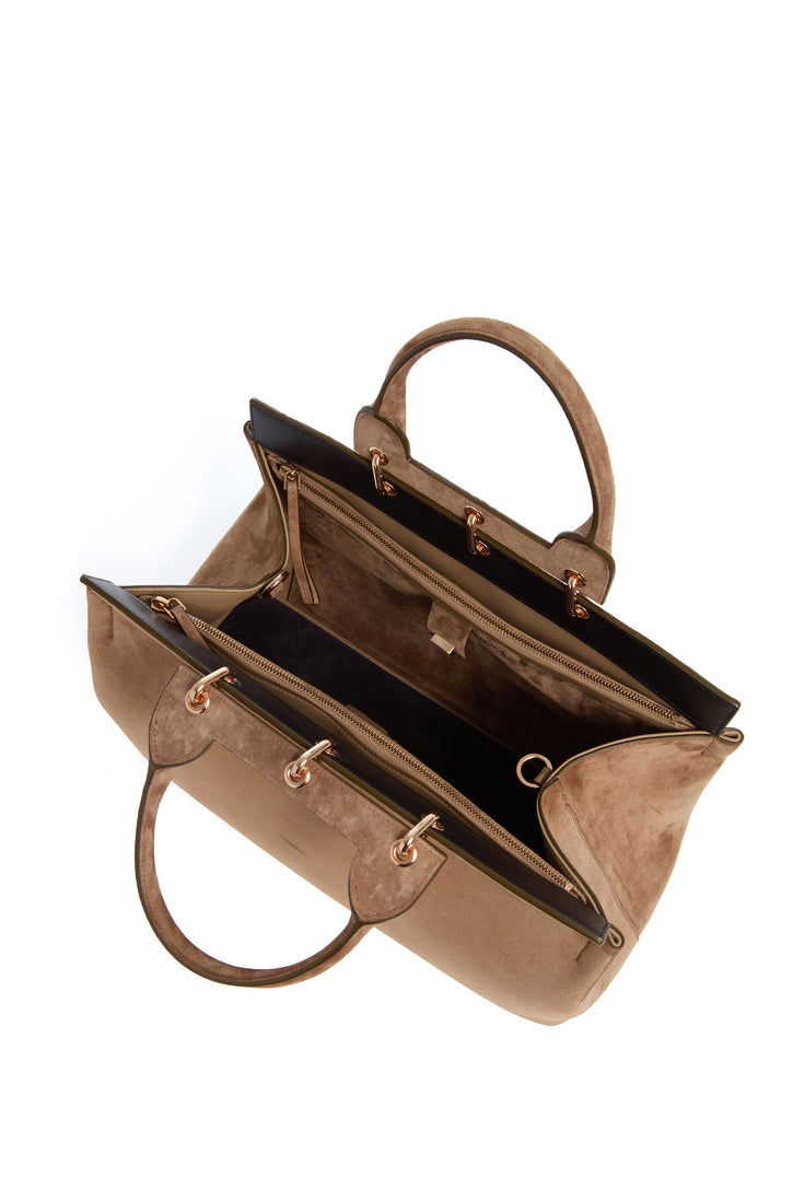 Large Amethyst Bag in Dark Sand Suede