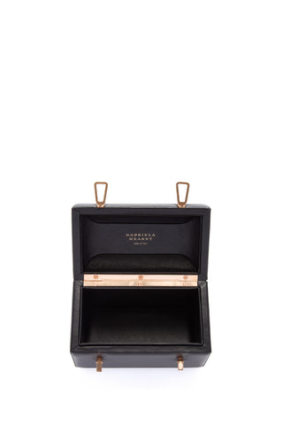Patsy Bag Black Nappa Leather Interior Detail with Rose Gold Frame - Open View | Gabriela Hearst