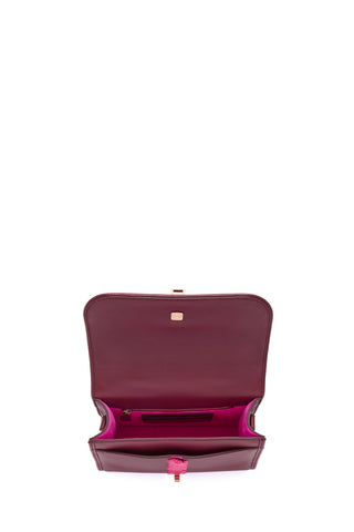 Bordeaux Leather Leonora Bag Interior with Fuchsia Lining - Open View | Gabriela Hearst