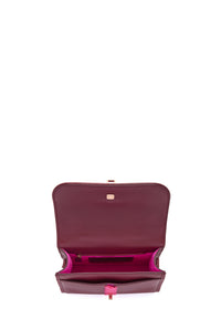 Small Leonora Flap Embroidered Bag in Bordeaux Nappa Leather
