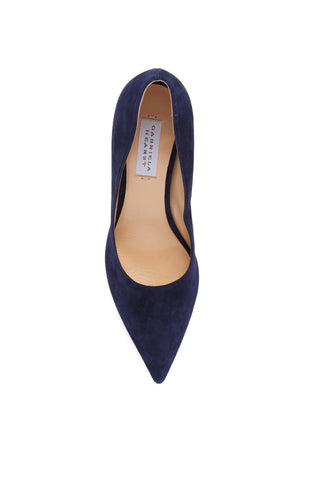 Navy Goat Suede Edwina Pump - Top View, Pointed Toe and Gabriela Hearst Branded Insole | Gabriela Hearst