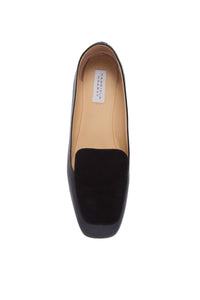Aveda Flat Loafer in Black Leather & Suede
