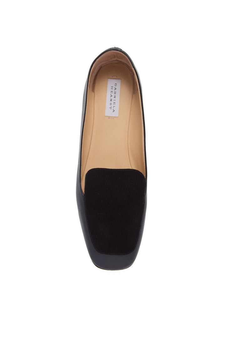 Aveda Flat Loafer in Black Leather & Suede