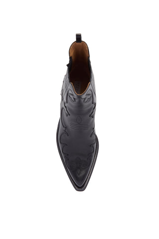 Cassidy Cowboy Ankle Boot in Black Leather