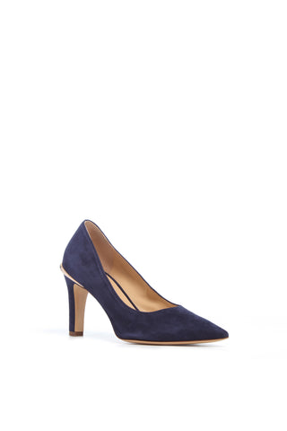 Navy Suede Edwina Stiletto Pump - Three Quarter View | Gabriela Hearst