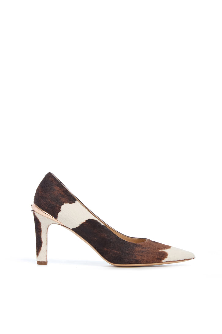 Edwina High Heel Stiletto Pump in Ivory Cognac Multi Printed Leather