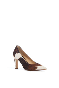 Edwina High Heel Stiletto Pump in Ivory Cognac Multi Printed Leather