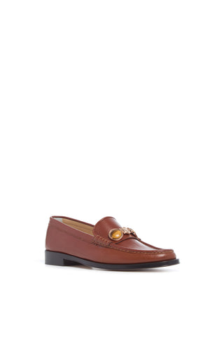Cognac Leather Melchora Stone Loafer - Three Quarter View | Gabriela Hearst