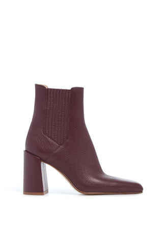 Luke High Heel Ankle Boot in Bordeaux Textured Leather