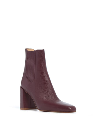Luke High Heel Ankle Boot in Bordeaux Textured Leather