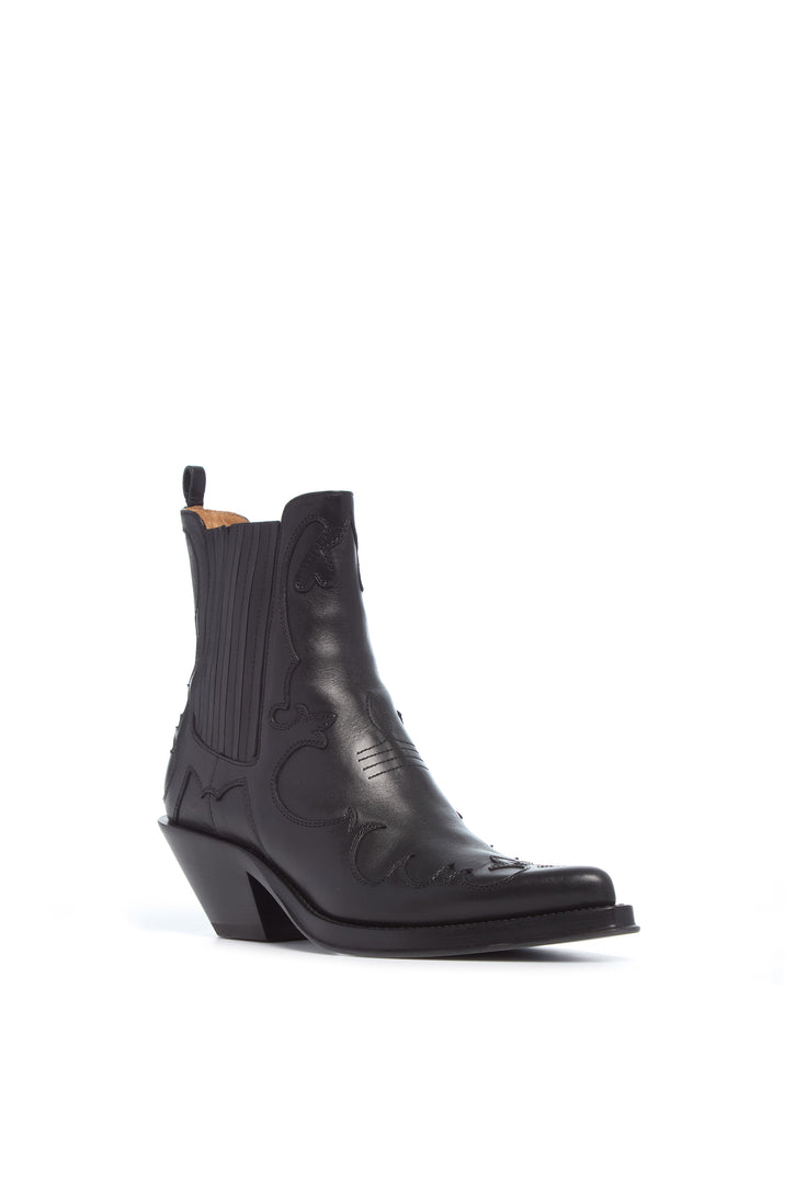 Cassidy Cowboy Ankle Boot in Black Leather