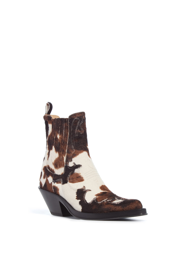 Cassidy Cowboy Ankle Boot in Ivory Cognac Multi Pony Hair