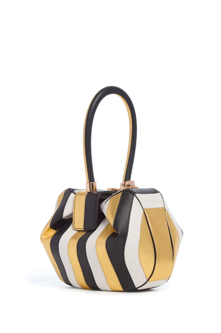 Nina Bag in Gold, Black & Ivory Stripes Nappa Leather