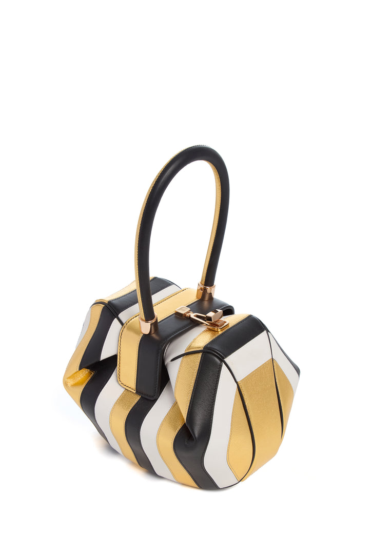 Nina Bag in Gold, Black & Ivory Stripes Nappa Leather