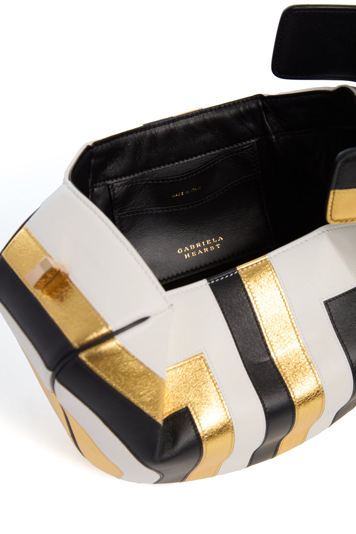 Nina Bag in Gold, Black & Ivory Stripes Nappa Leather