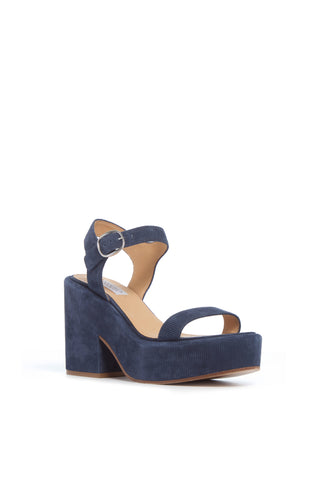 Iman Platform Sandal in Navy Suede Corduroy