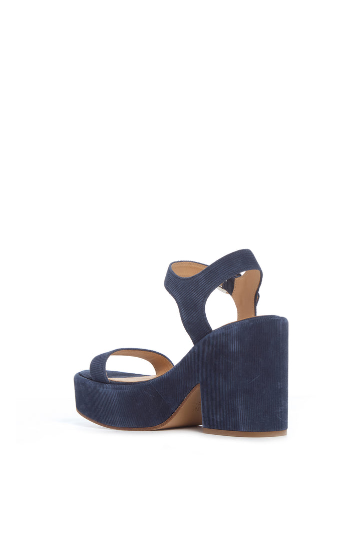 Iman Platform Sandal in Navy Suede Corduroy