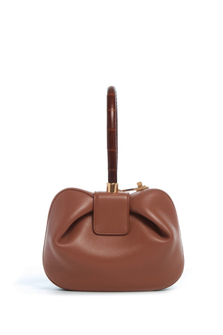 Cognac Nappa Leather Nina Bag with Crocodile Handle - Front View | Gabriela Hearst
