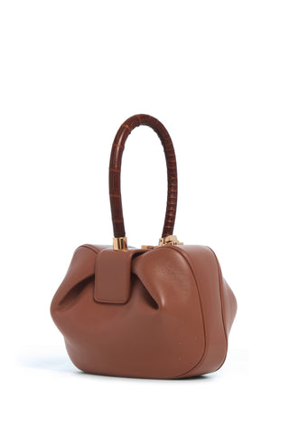 Cognac Nappa Leather Nina Bag with Crocodile Handle - Three-Quarter View | Gabriela Hearst