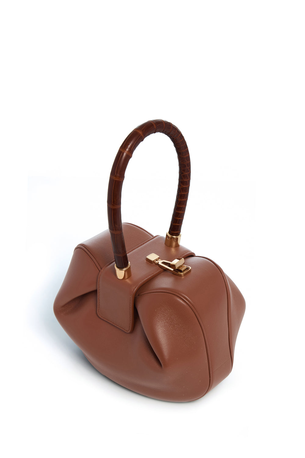 Nina Bag in Cognac Nappa Leather with Crocodile Leather Handle