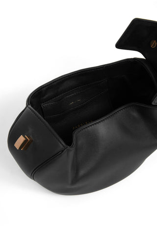 Black Nappa Leather Demi Bag - Interior Detail with Open Turnlock | Gabriela Hearst