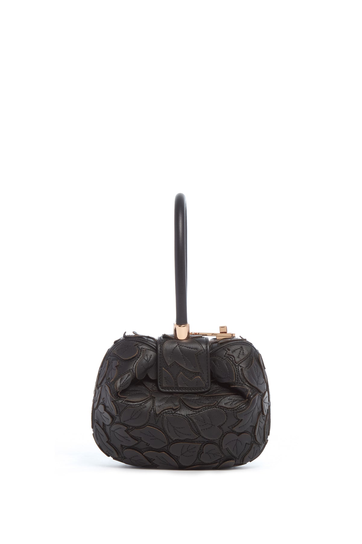 Demi Embroidered Leaves Bag in Black Nappa Leather