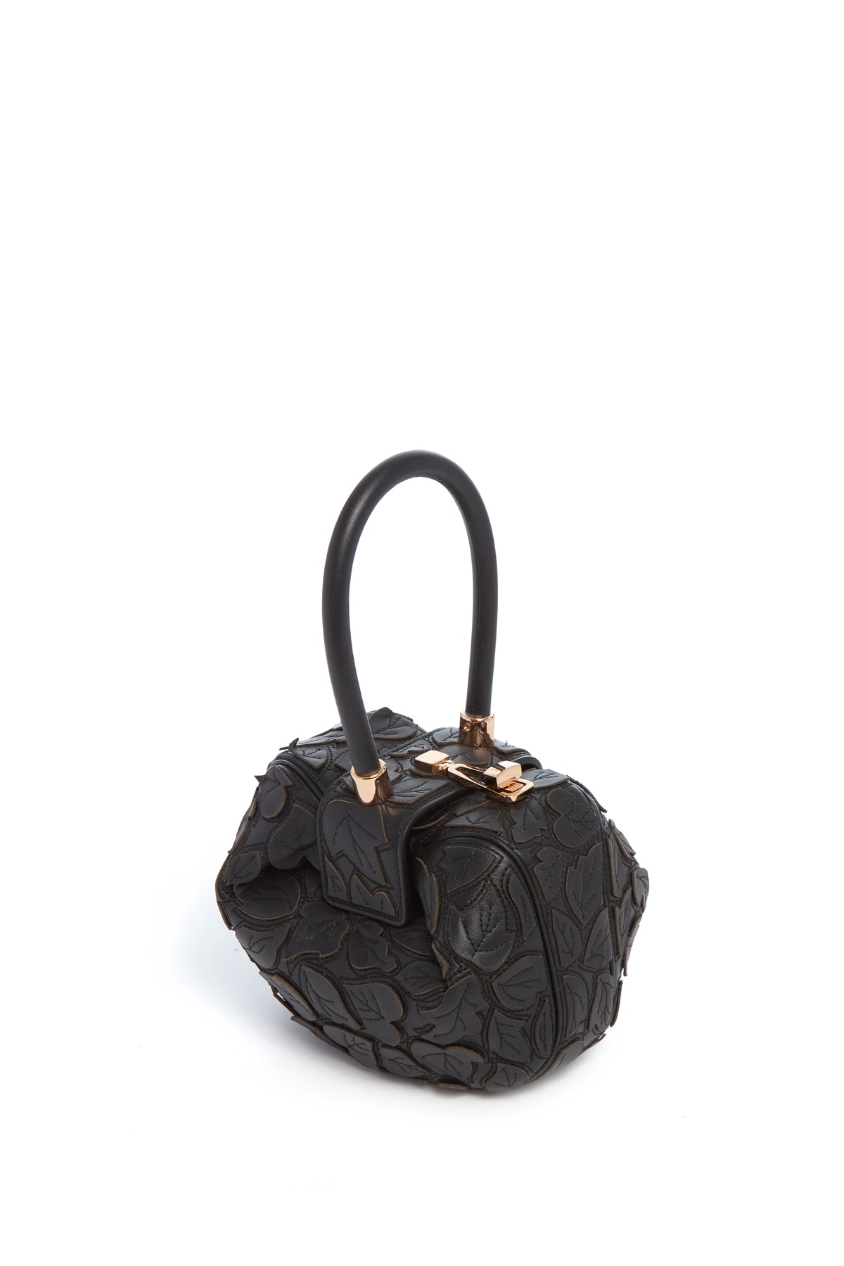 Demi Embroidered Leaves Bag in Black Nappa Leather