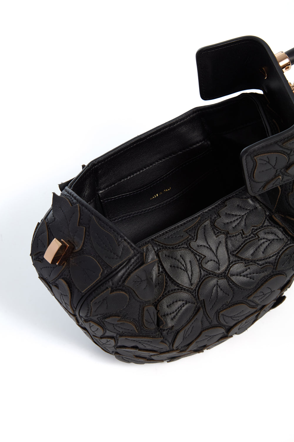 Demi Embroidered Leaves Bag in Black Nappa Leather