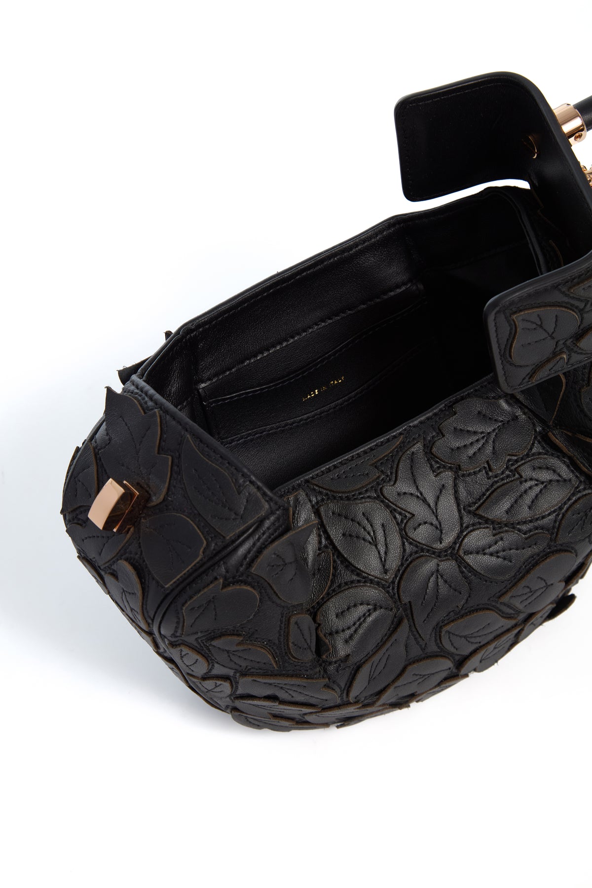 Demi Embroidered Leaves Bag in Black Nappa Leather