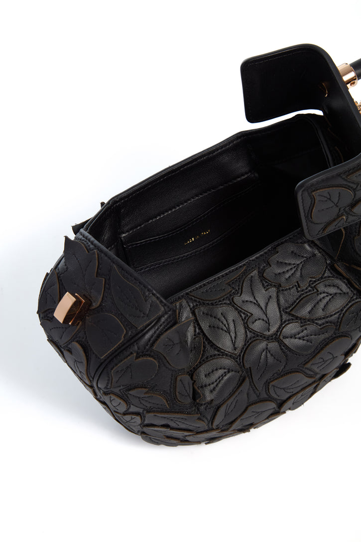 Demi Embroidered Leaves Bag in Black Nappa Leather