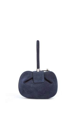 Electric Navy Suede Corduroy Demi Bag - Front View with Turnlock | Gabriela Hearst