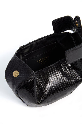 Black Snakeskin Soft Demi Clutch - Open Interior, Lamb Leather Lining & Gold Hardware | Gabriela Hearst