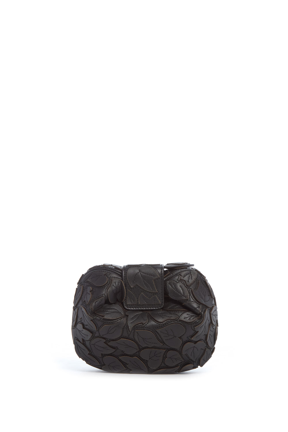 Soft Demi Embroidered Leaves Clutch in Black Nappa Leather