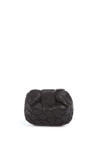 Soft Demi Embroidered Leaves Clutch in Black Nappa Leather