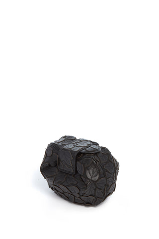 Black Leather Embroidered Leaves Clutch - Three Quarter View | Gabriela Hearst