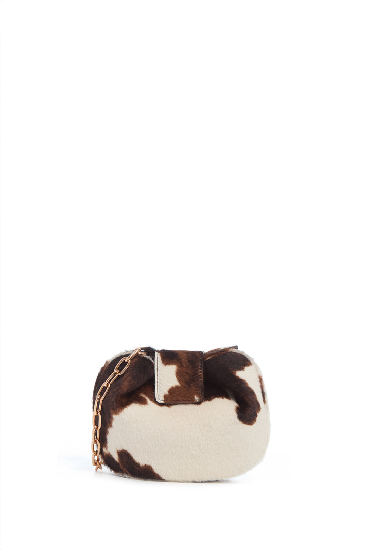 Soft Demi Clutch with Chain in Ivory Cognac Multi Pony Hair