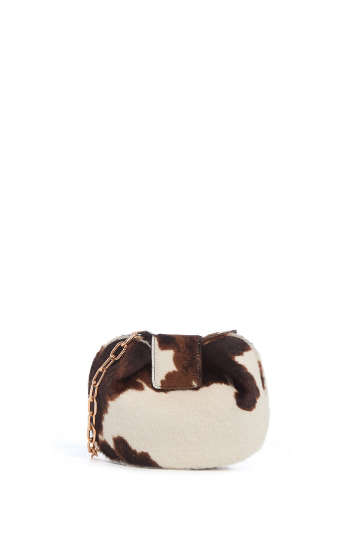 Soft Demi Clutch with Chain in Ivory Cognac Multi Nappa Leather