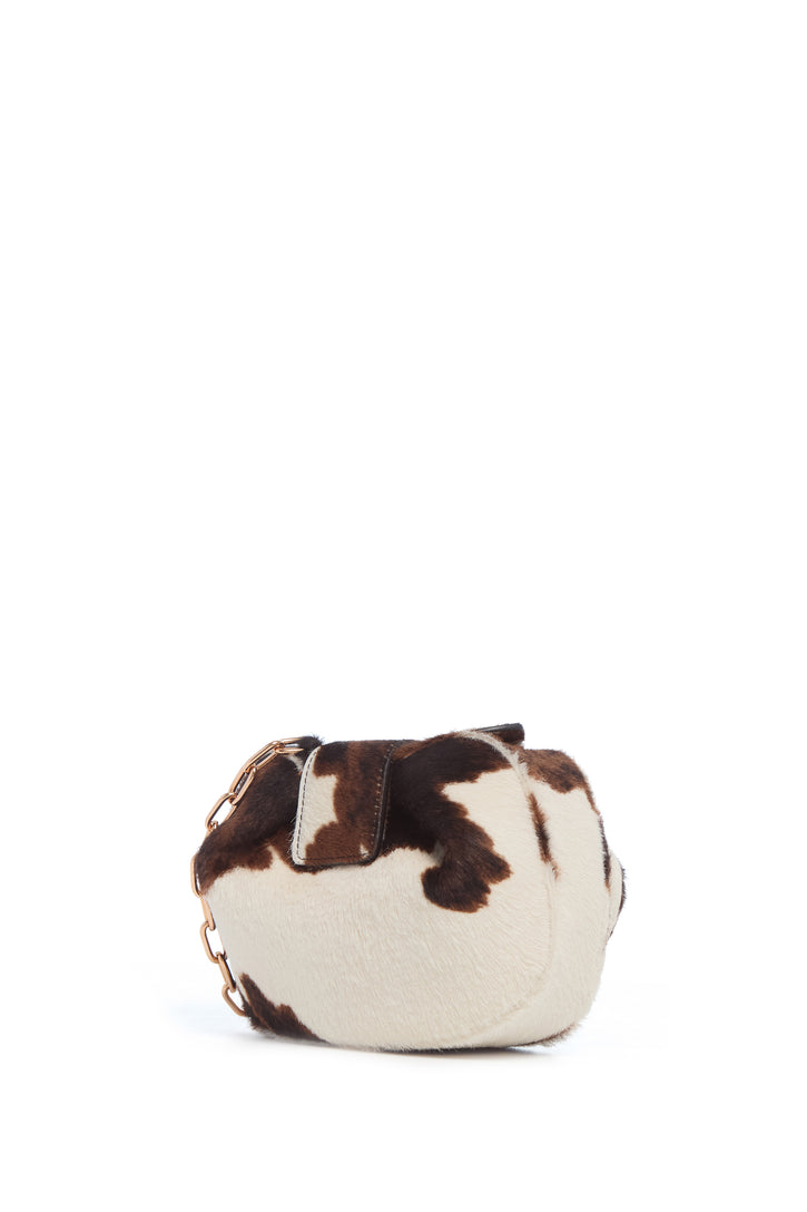 Soft Demi Clutch with Chain in Ivory Cognac Multi Nappa Leather