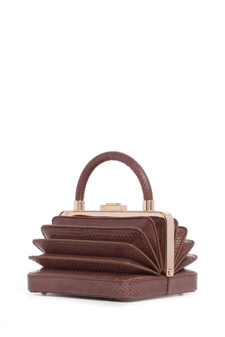 Chocolate Snakeskin Diana Bag - Accordion Detail Front View | Gabriela Hearst