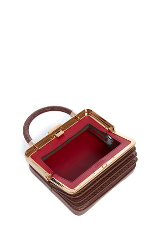 Chocolate Snakeskin Diana Bag - Red Interior Open View | Gabriela Hearst